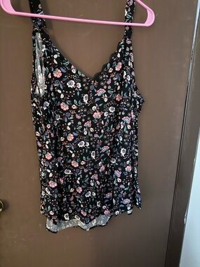 torrid Black Floral V-Neck Camisole with Pink & Teal Accents